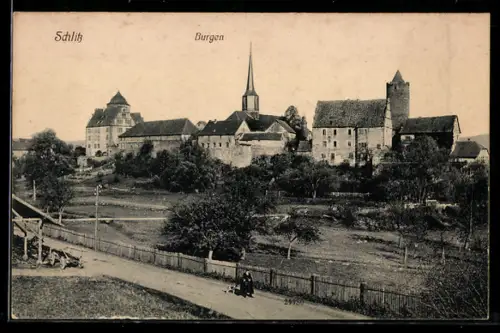 AK Schlitz, Burgen-Panorama mit Strasse aus der Vogelschau