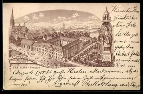 Lithographie Freiburg i. Breisgau, erzbischöfl. theologisches Konvikt