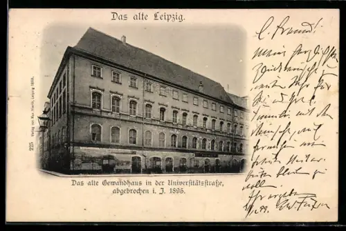 AK Leipzig, Das alte Gewandhaus in der Universitätsstrasse im Jahr 1895
