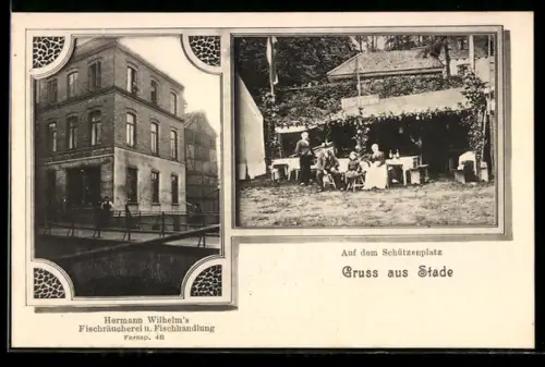 AK Stade, Fischräucherei u. Fischhandlung Hermann Wilhelm, Auf dem Schützenplatz