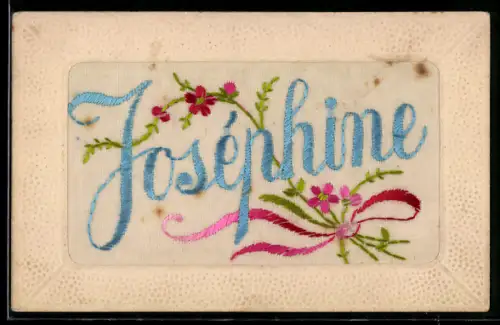 Seidenstick-AK Schriftzug Joséphine mit Blumen, Briefumschlag-Rahmen