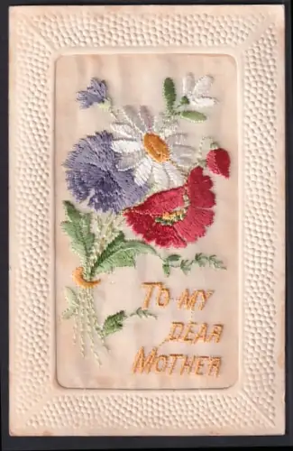 Seidenstick-AK Blumenstrauss mit Schriftzug To My Dear Mother, Ornament-Rahmen