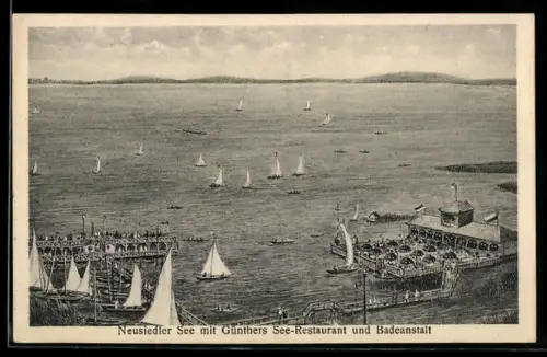 AK Neusiedl am See, Neusiedler See mit Günthers See-Restaurant und Badeanstalt