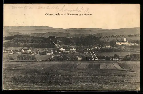 AK Ollersbach a. d. Westbahn, Panorama mit Kirche