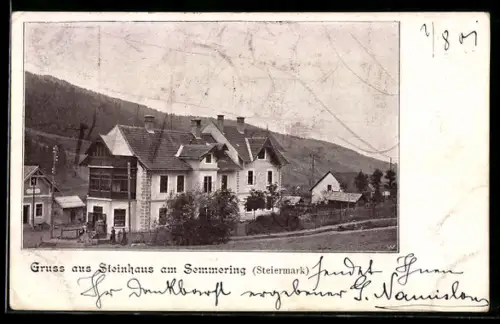 AK Steinhaus am Semmering, Ortsansicht mit Häusern und Gebirgspanorama