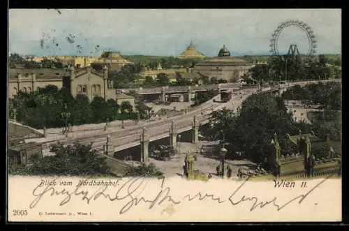 AK Wien, Blick vom Nordbahnhof, Prater mit Rotunde und Riesenrad