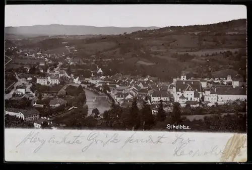 AK Scheibbs, Panorama mit Kirche und Fluss