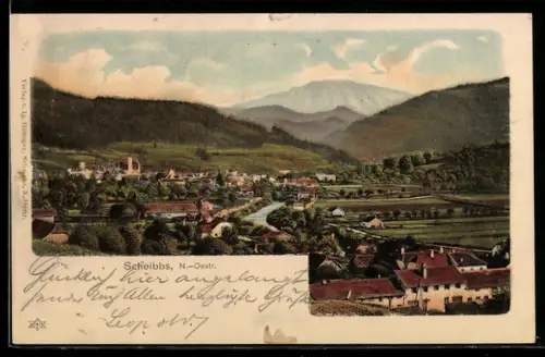 AK Scheibbs /N.-Oestr., Panorama mit Kirche und Fluss