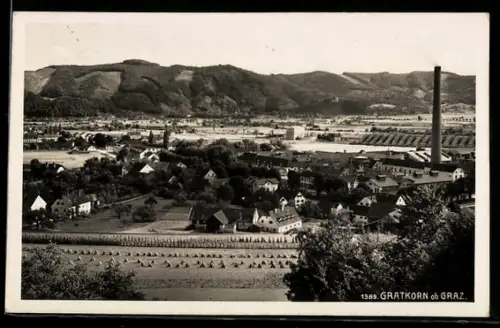 AK Gratkorn ob Graz, Panorama mit Ort, Kirche und Fabriksschornstein