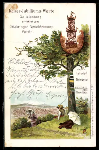 Lithographie Wien, Galizienberg, Kaiser-Jubiläums-Warte