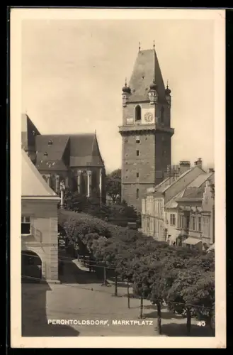 AK Perchtoldsdorf, Marktplatz mit Turm und Kirche