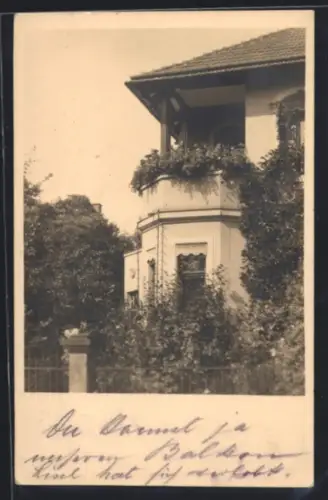 Foto-AK Dresden-Blasewitz, Villenpartie, Balkon mit Pflanzen