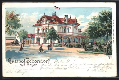 Lithographie Ichendorf / Köln, Ansicht vom Gasthof