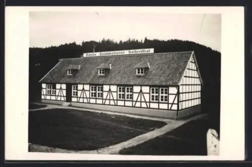 Foto-AK Hellental / Solling, Hand-Heimweberei Hellenthal, Fachwerkhaus