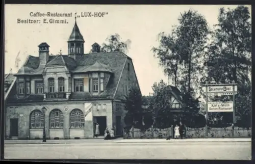 AK Fürth, Café-Restaurant Lux-Hof, Besitzer E. Gimmi, Strassenansicht