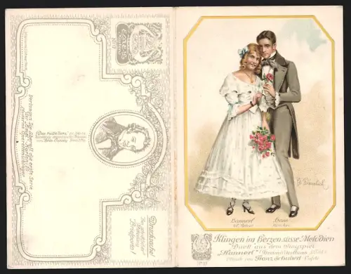 Klapp-AK Klingen im Herzen süsse Melodien, Duett aus dem Singspiel Hannerl v. Franz Schubert, Operette