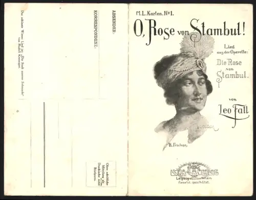 Klapp-AK Lied, O, Rose von Stambul, Leo Fall, Portrait einer Frau, Operette Die Rose von Stambul