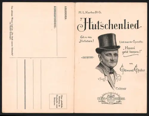 Klapp-AK Hutschenlied, Lied aus der Operette Hanni geht tanzen! von Edmund Eysler