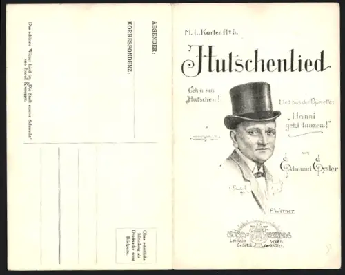 Klapp-AK Hutschenlied, Lied aus der Operette Hanni geht tanzen! von Edmund Eysler