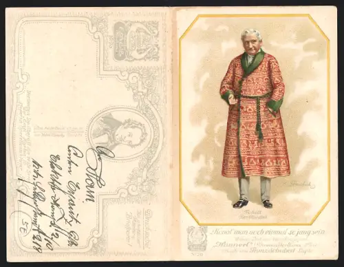 Klapp-AK Lied, Könnt` man noch einmal so jung sein, Franz Schubert, Mann im Morgenmantel, Operette Hannerl