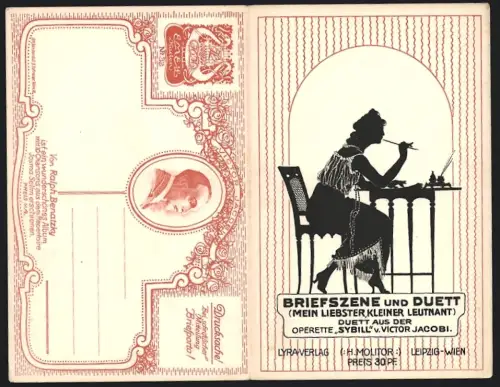 Klapp-AK Lied, Mein liebster, kleiner Leutnant, Victor Jacobi, Frau schreibt einen Brief, Operette Sybill
