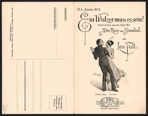 Klapp-AK Ein Walzer muss es sein!, Walzerlied aus der Operette Die Rose von Stambul von Leo Fall