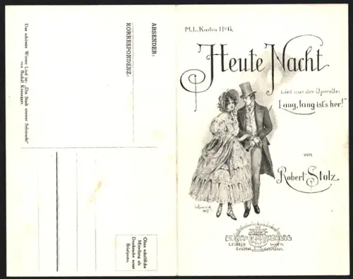 Klapp-AK Heute Nacht Lied aus der Operette Lang, lang ist`s her! von Robert Stolz