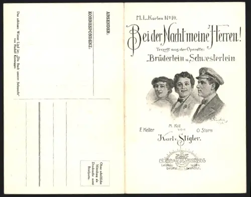 Klapp-AK Lied, Bei der Nacht meine Herren, Karl v. Stigler, Portraits, Operette Brüderlein u. Schwesterlein