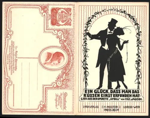 Klapp-AK Lied, Ein Glück, dass man das Küssen einst erfunden hat, Victor Jacobi, Operette Sybill