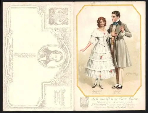 Klapp-AK Lied Ich weiss nur das eine, Hannerl und Hans im Duett