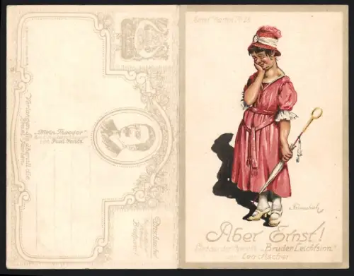 Klapp-AK Aber Ernst! Lied aus der Operette Bruder Leichtsinn von Leo Ascher, Herr in Frauenkleidung