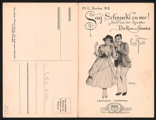 Klapp-AK Sag Schnucki zu mir!, Duett aus der Operette Die Rose von Stambul