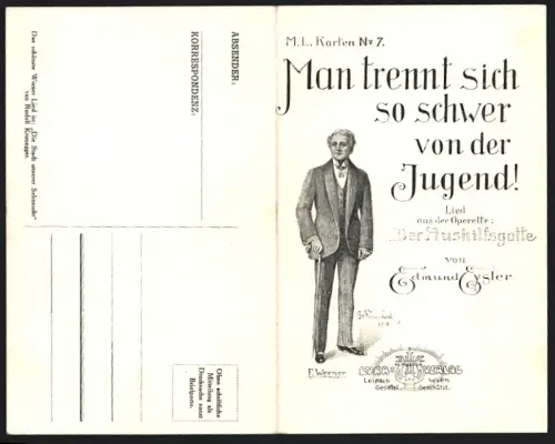 Klapp-AK Operette: Der Aushilfsgatte, Lied: Man trennt sich so schwer von der Jugend!