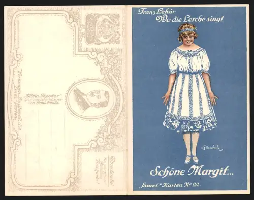 Klapp-AK Schöne Margit..., Lied aus der Operette Wo die Lerche singt von Franz Lehar