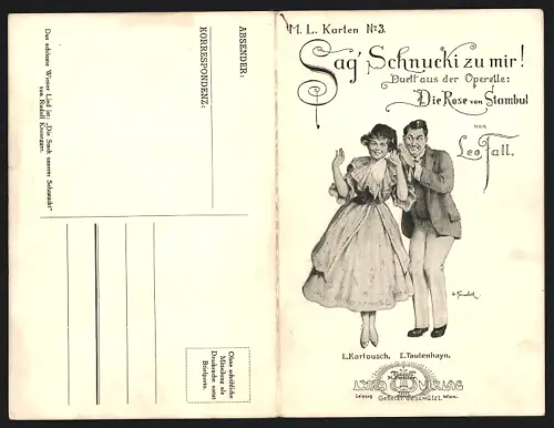 Klapp-AK Sag Schnucki zu mir!, Duett aus der Operette Die Rose von Stambul