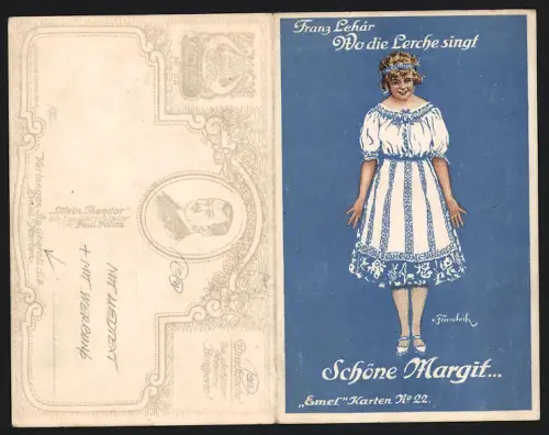 Klapp-AK Schöne Margit..., Lied aus der Operette Wo die Lerche singt von Franz Lehar