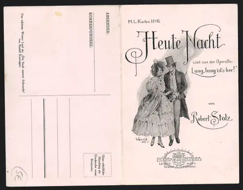 Klapp-AK Heute Nacht, Lied aus der Operette Lang, lang ist`s her! von Robert Stolz