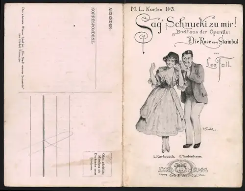 Klapp-AK Sag Schnucki zu mir!, Duett aus der Operette Die Rose von Stambul