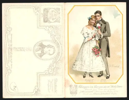 Klapp-AK Klingen im Herzen süsse Melodien, Duett aus dem Singspiel Hannerl v. Franz Schubert, Operette