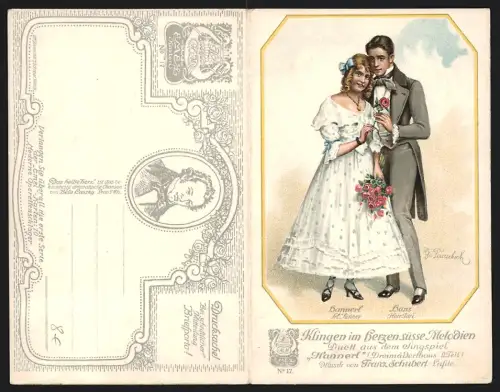 Klapp-AK Klingen im Herzen süsse Melodien, Duett aus der Operette Hannerl