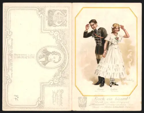 Klapp-AK Lied Guck ein bisser, Franz und Helene beim Tanz