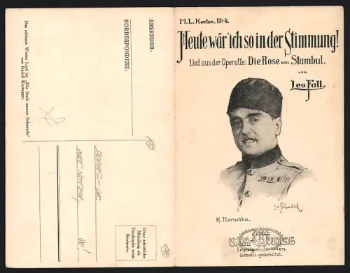 Klapp-AK Heute wär` ich so in der Stimmung! Lied aus der Operette Die Rose von Stambul von Leo Fall