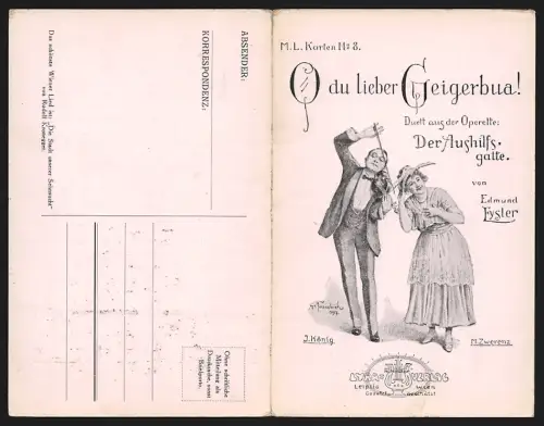 Klapp-AK Operette Der Aushilfsgatte Lied O du lieber Geigerbua!