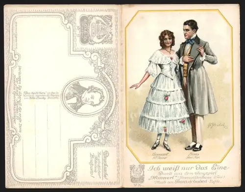 Klapp-AK Lied Ich weiss nur das eine, Hannerl und Hans im Duett