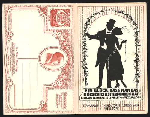 Klapp-AK Lied, Ein Glück, dass man das Küssen einst erfunden hat, Vict. Jacobi, Scherenschnitt, Operette Sybill