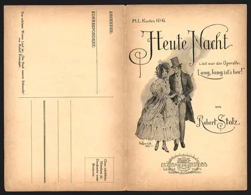 Klapp-AK Heute Nacht, Lied aus der Operette Lang, lang ist`s her! von Robert Stolz