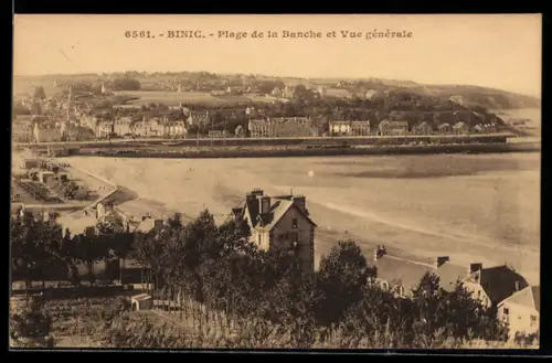 AK Binic, Plage de la Blanche et vue générale