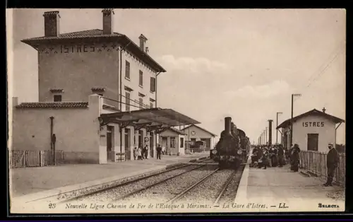 AK Istres, La Gare, Nouvelle Ligne Chemin de Fer de l`Estaque à Miramac