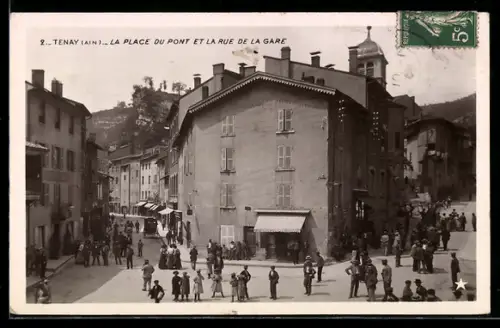 AK Tenay, La Place du Pont et la Rue de la Gare