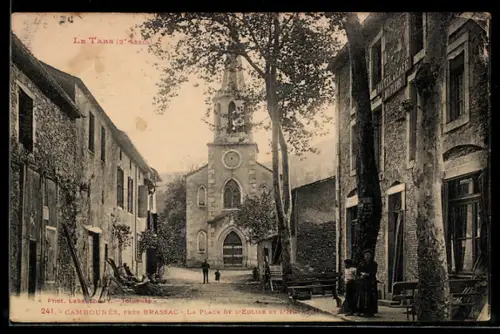 AK Cambounès près Brassac, La Place de l`Eglise et l`Hôtel Mailhé